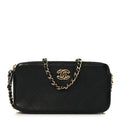 Chanel Goatskin Enamel Quilted Small Clutch With Chain Black