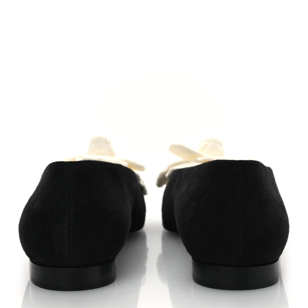 Chanel Suede Patent Cap Toe Camellia Ballerina Flats 36.5 Black White