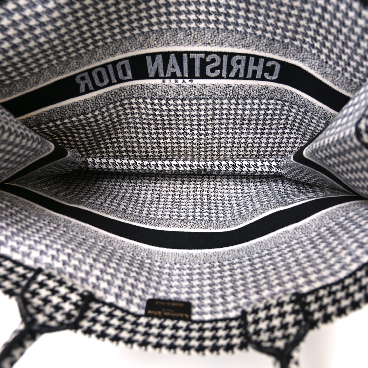 Christian Dior Canvas Houndstooth Embroidered Book Tote Black White
