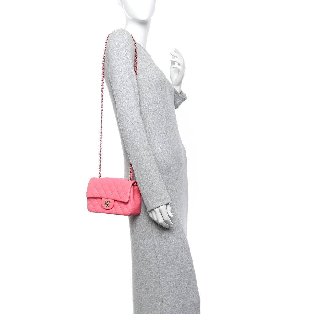 Chanel Lambskin Quilted Mini Rectangular Flap Pink