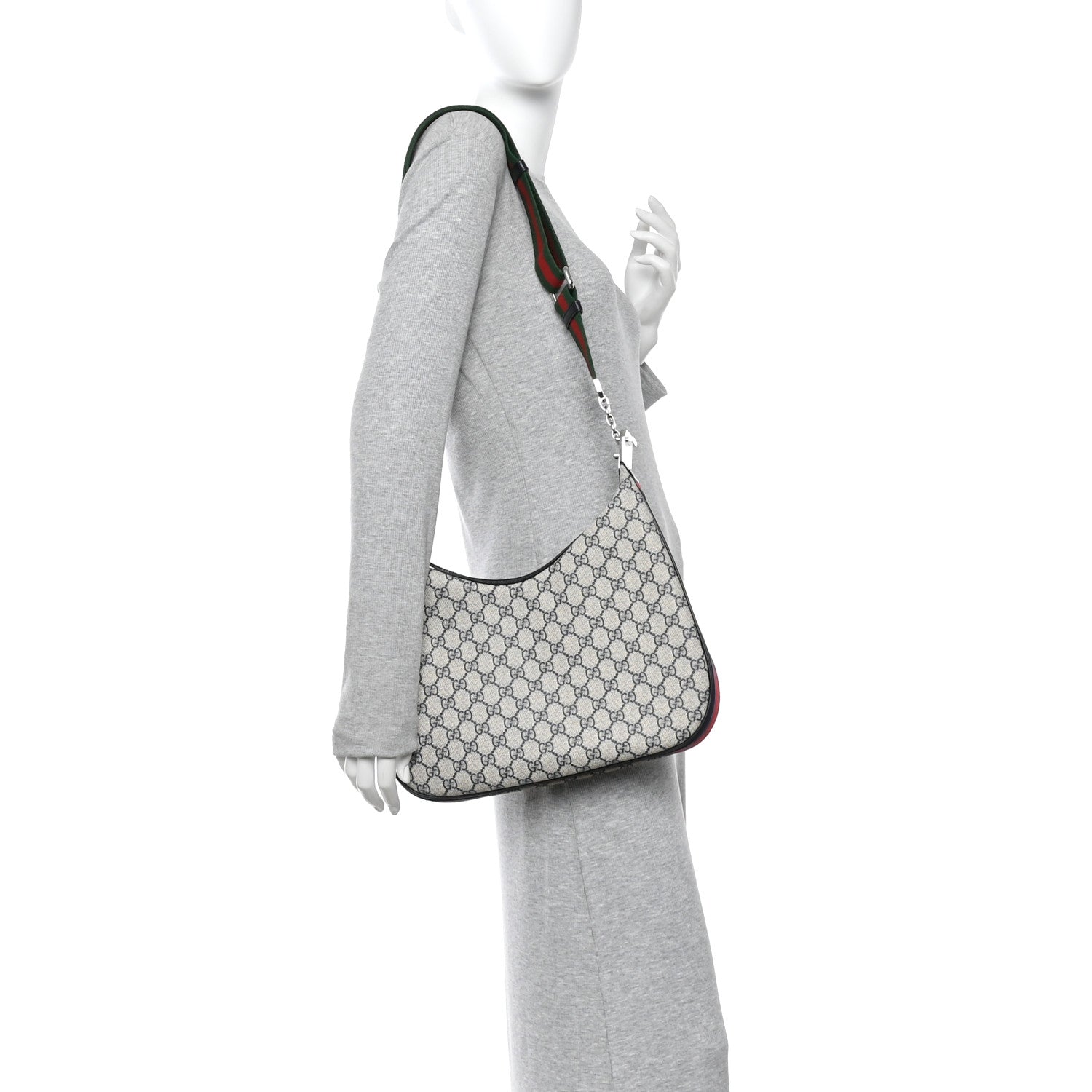 Gucci GG Supreme Monogram Textured Calfskin Web Large Attache Shoulder Bag Beige Blue