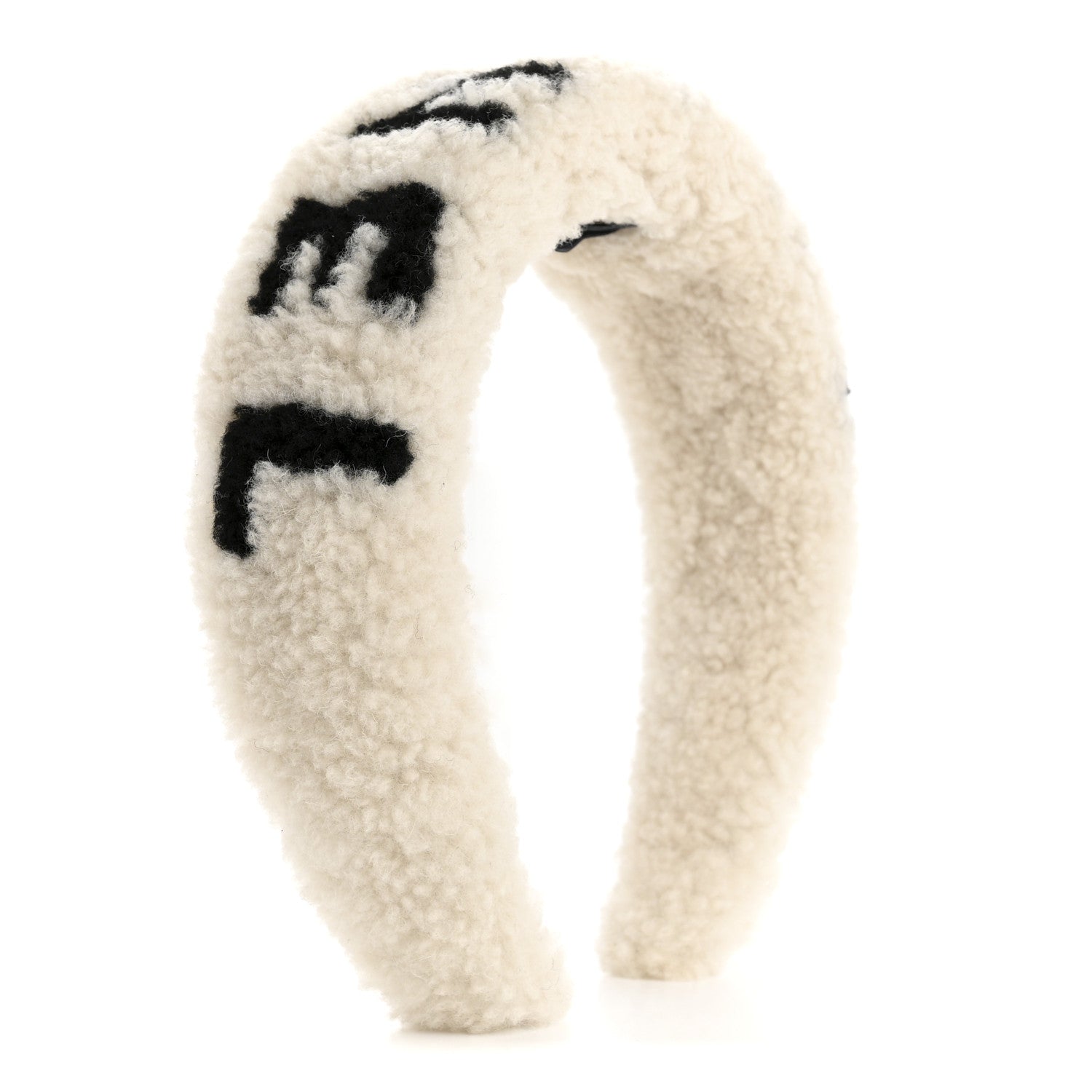 Chanel Shearling Logo Headband Ecru Black