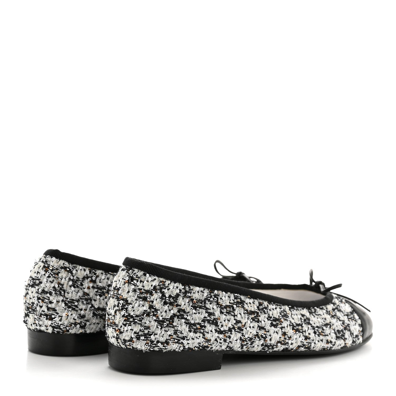 Chanel Tweed Sequin Lambskin Cap Toe Ballerina Flats 39 Black