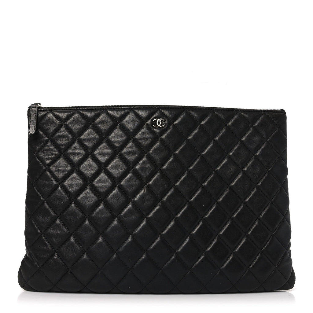 Lambskin Quilted Large Cosmetic Case Black