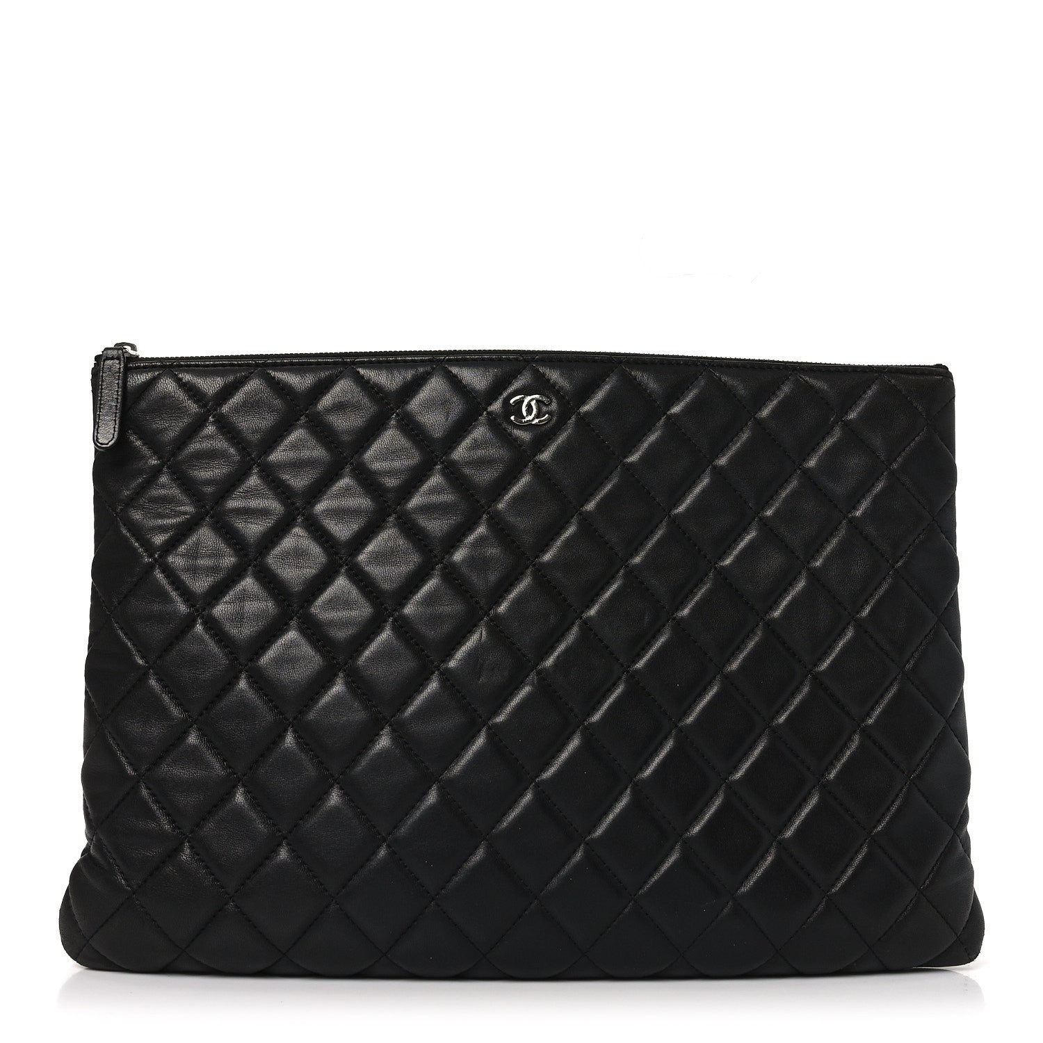 Lambskin Quilted Large Cosmetic Case Black
