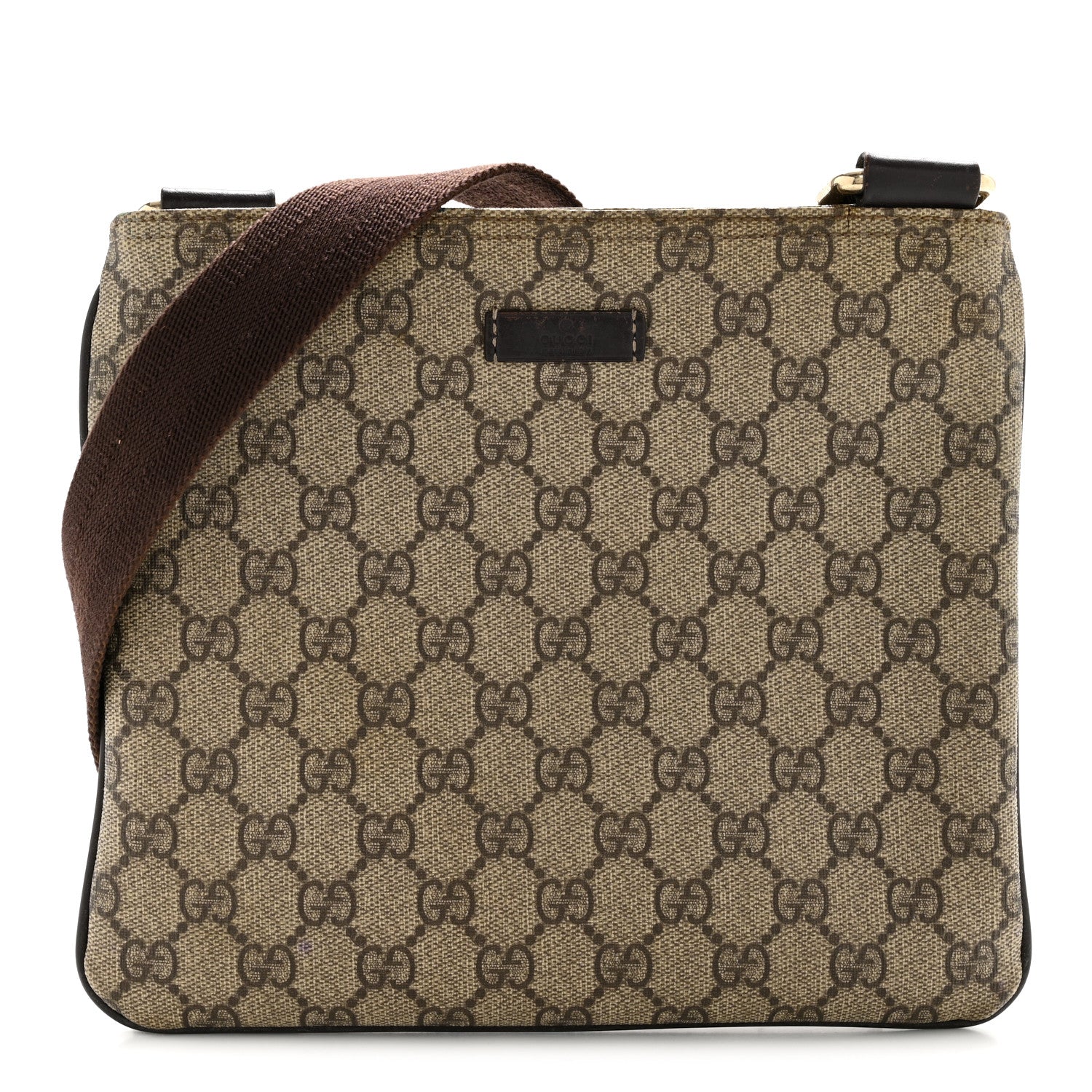 Gucci GG Supreme Monogram Small Flat Messenger Bag Dark Brown