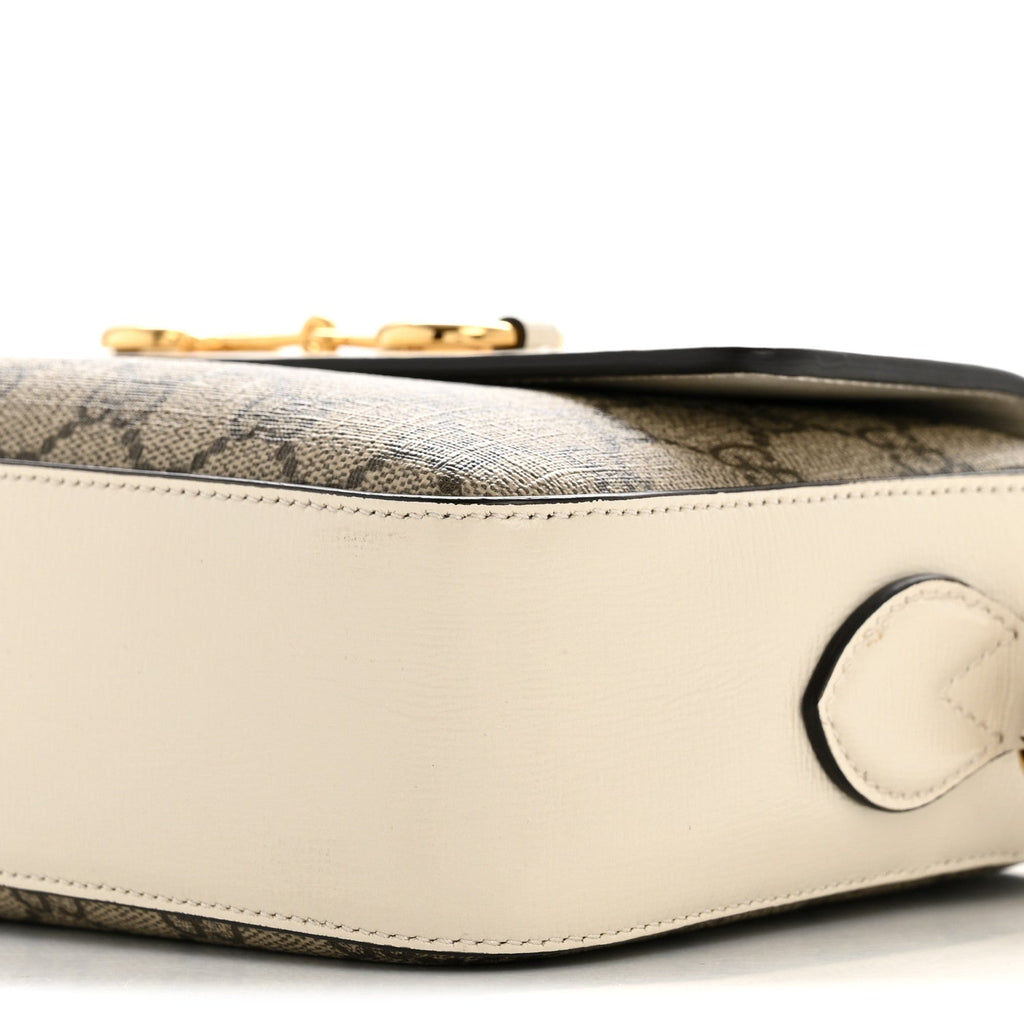 Gucci GG Supreme Monogram Small Horsebit 1955 Shoulder Bag Beige Mystic White