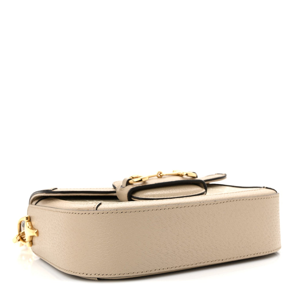 Gucci GG Supreme Monogram Textured Dollar Calfskin Web Mini Horsebit 1955 Shoulder Bag Beige Mystic White Oatmeal