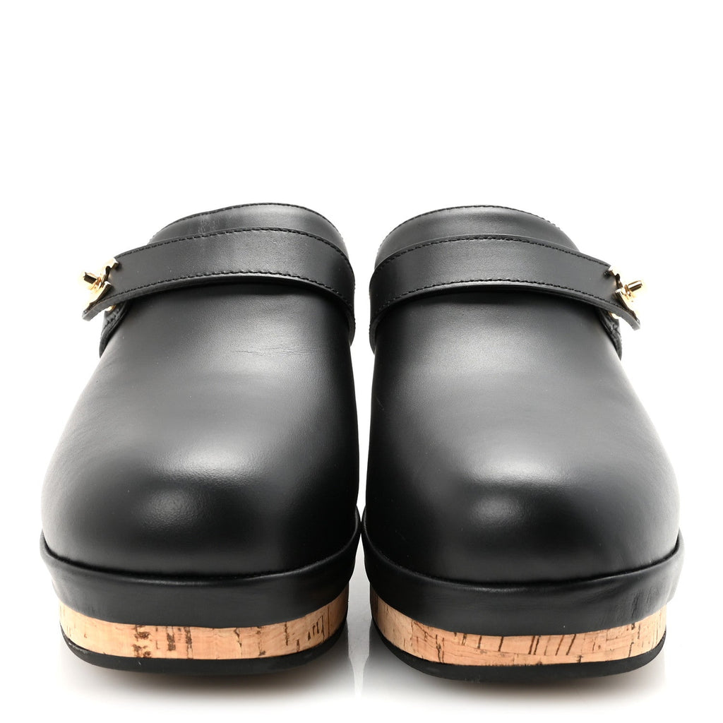 Calfskin CC Turn Lock Clogs 41 Black