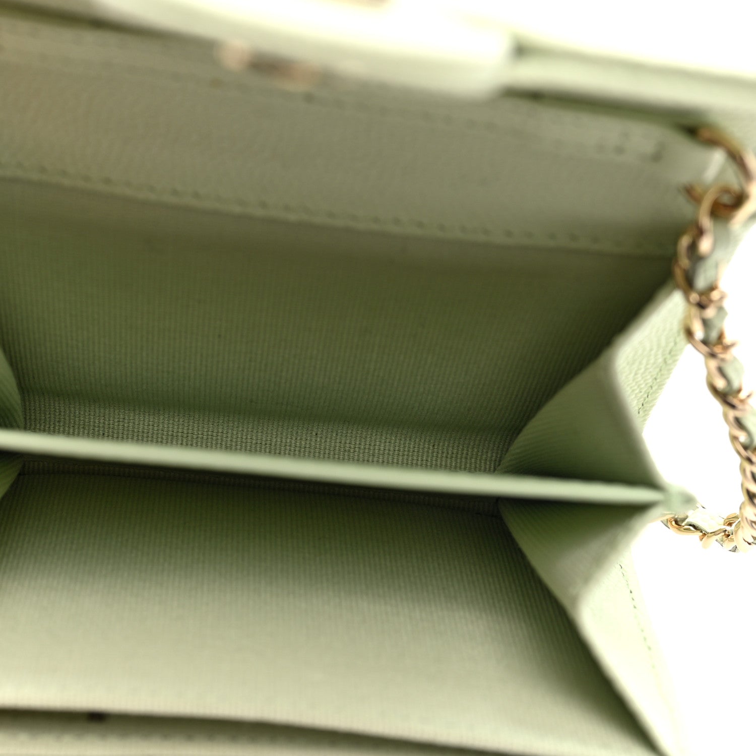 Chanel Caviar Quilted Flap Card Holder On Chain Light Green