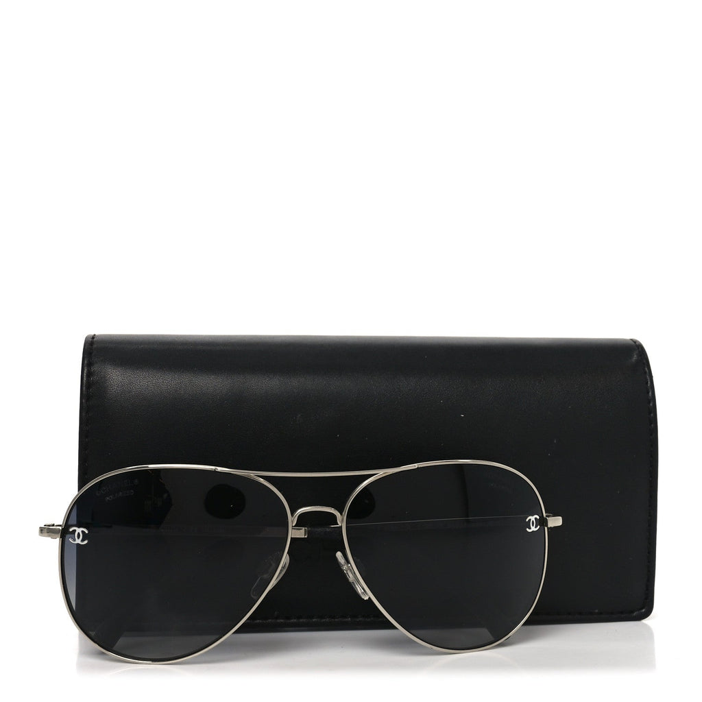 Metal Polarized CC Aviator Sunglasses 4189-T-Q Silver