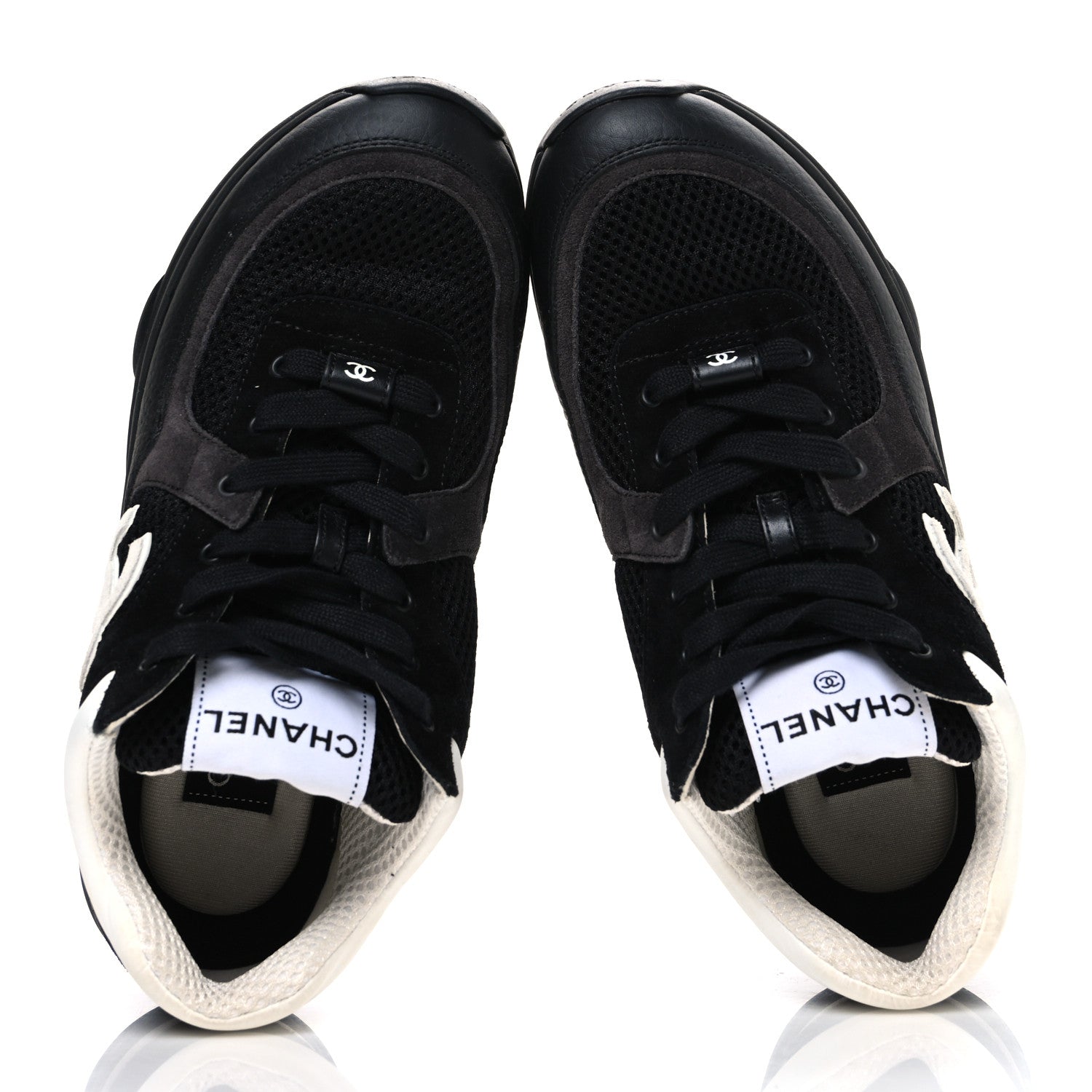 Mesh Suede Grained Calfskin Womens CC Sneakers 37.5 Black White