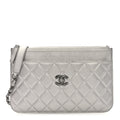 Chanel Metallic Lambskin Quilted Clutch With Chain Silver
