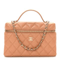 Chanel Caviar Quilted Top Handle Slim Vanity With Chain Brown