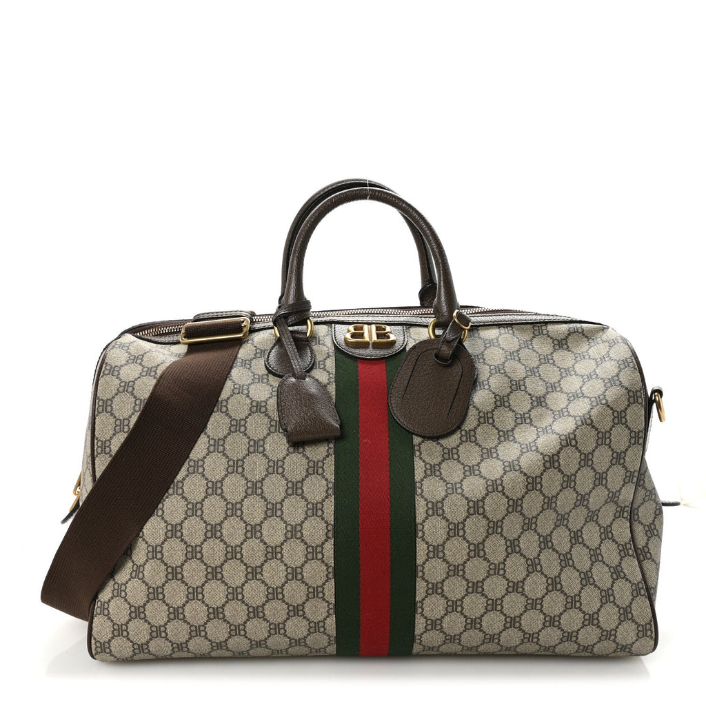 Gucci X BALENCIAGA BB Supreme Monogram Web Medium Ophidia Carry-On Duffle Bag Beige New Acero