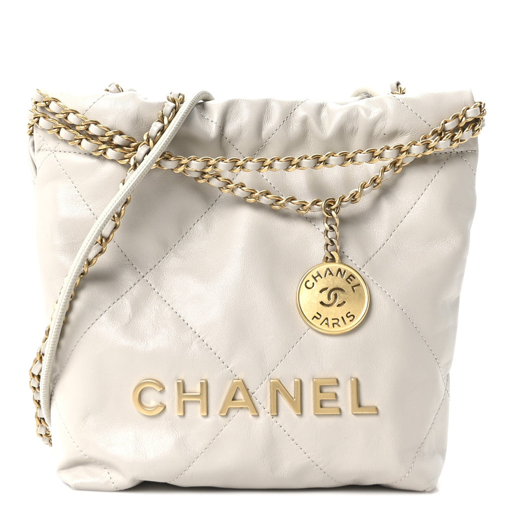 Chanel Shiny Calfskin Quilted Mini Chanel 22 Light Grey