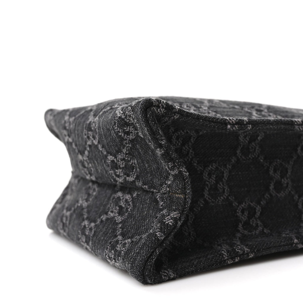 Gucci Denim GG Monogram Dollar Calfskin Mini Ophidia Tote Black Grey