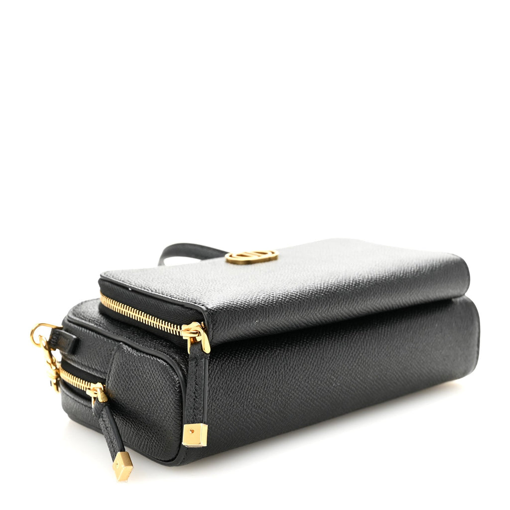 Christian Dior Grained Calfskin Caro Double Pouch Black