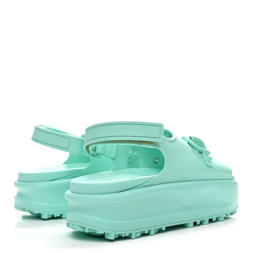 Gucci Soft Rubber Horsebit Womens Slingback Sandals 37 Teal Cyan