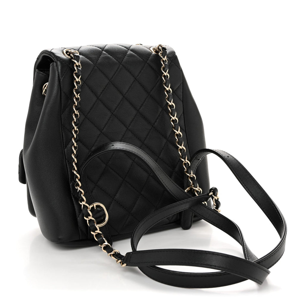 Chanel Calfskin Quilted Medium Duma Pockets Drawstring Backpack Black