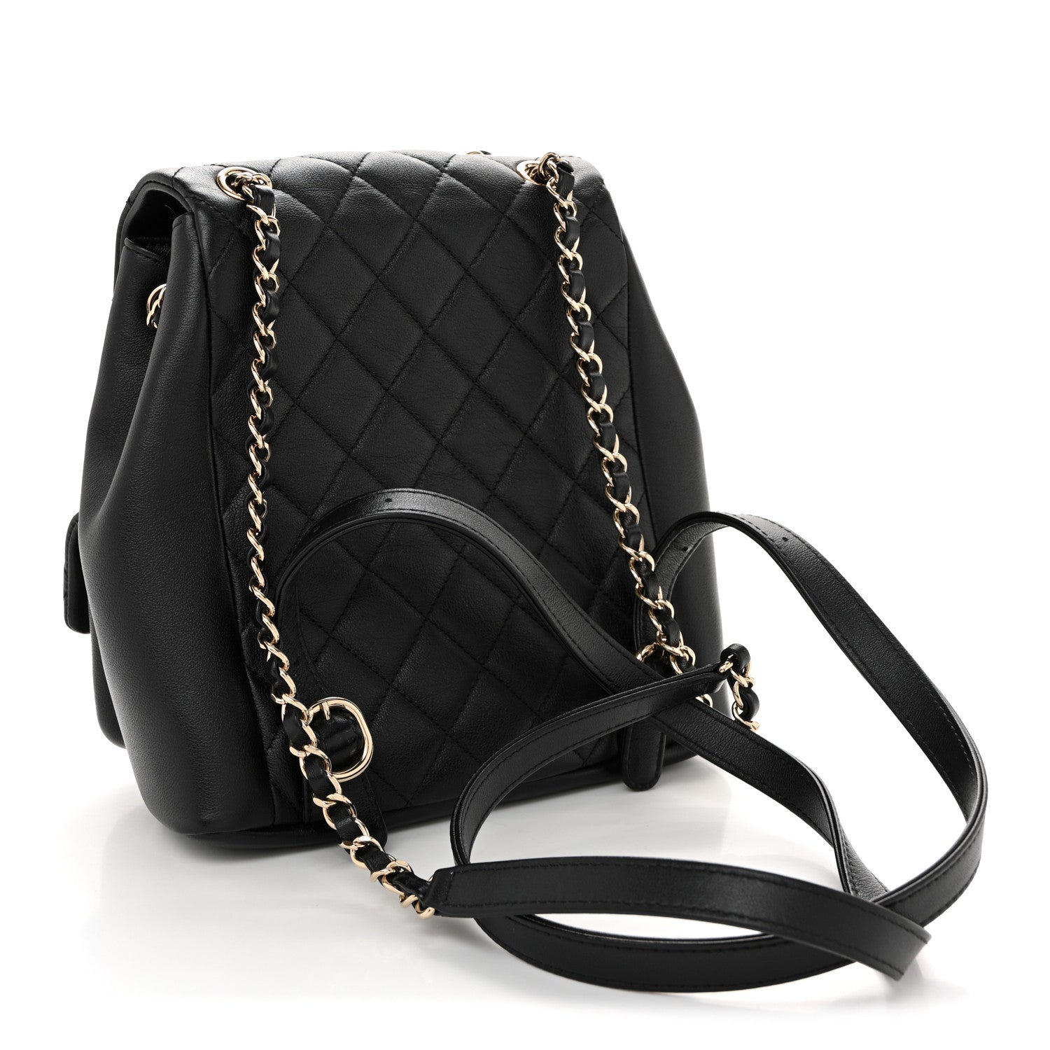 Chanel Calfskin Quilted Medium Duma Pockets Drawstring Backpack Black