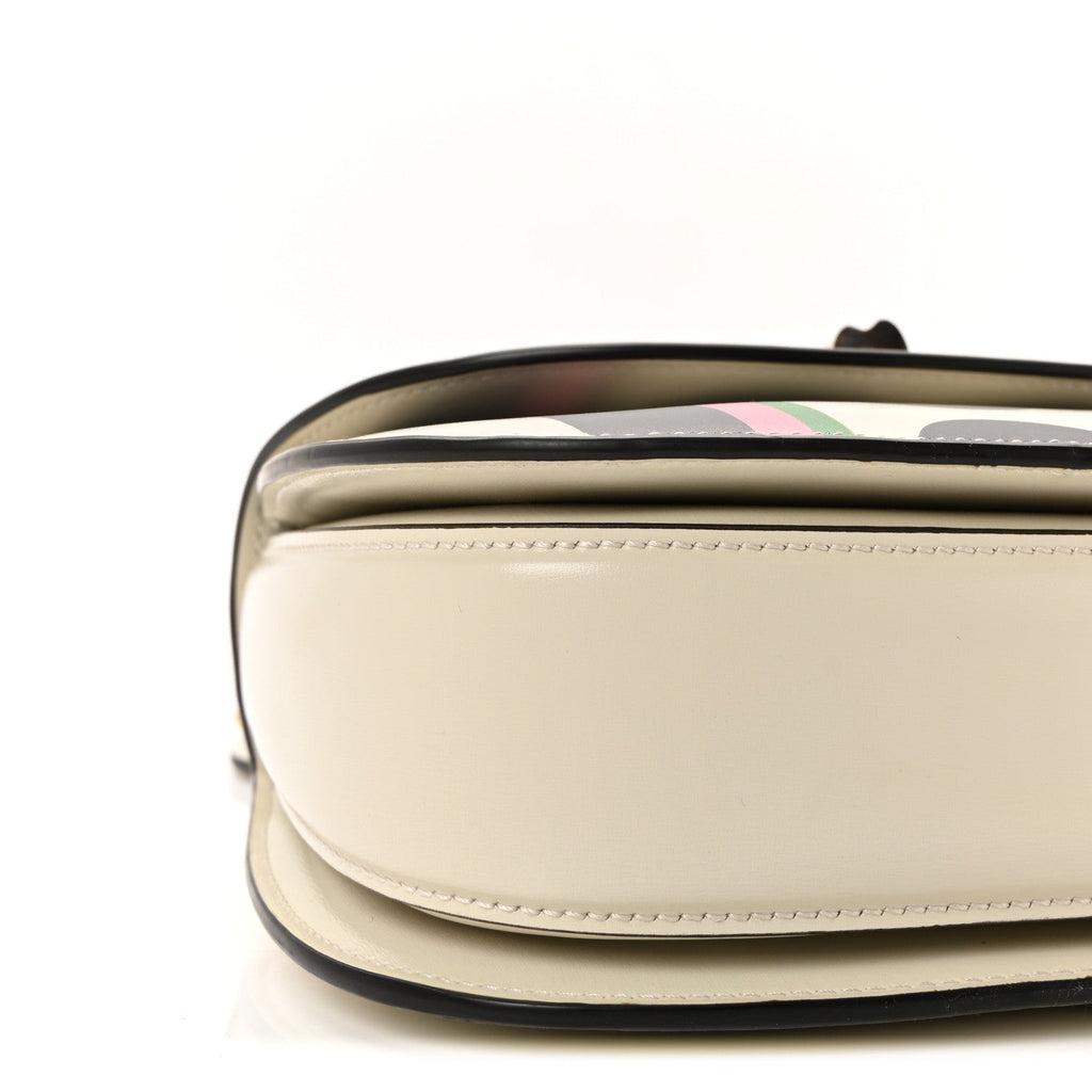 Gucci Calfskin Web Geometric Print Small Bamboo 1947 Top Handle Bag White Multi