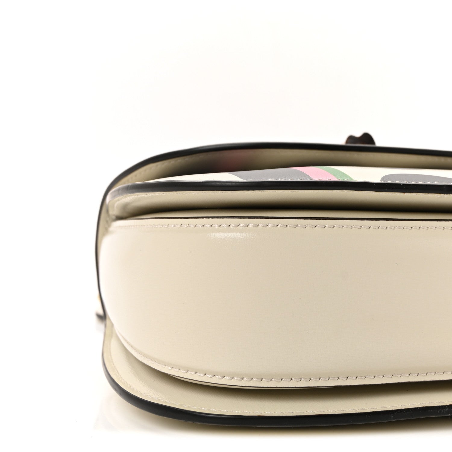 Gucci Calfskin Web Geometric Print Small Bamboo 1947 Top Handle Bag White Multi