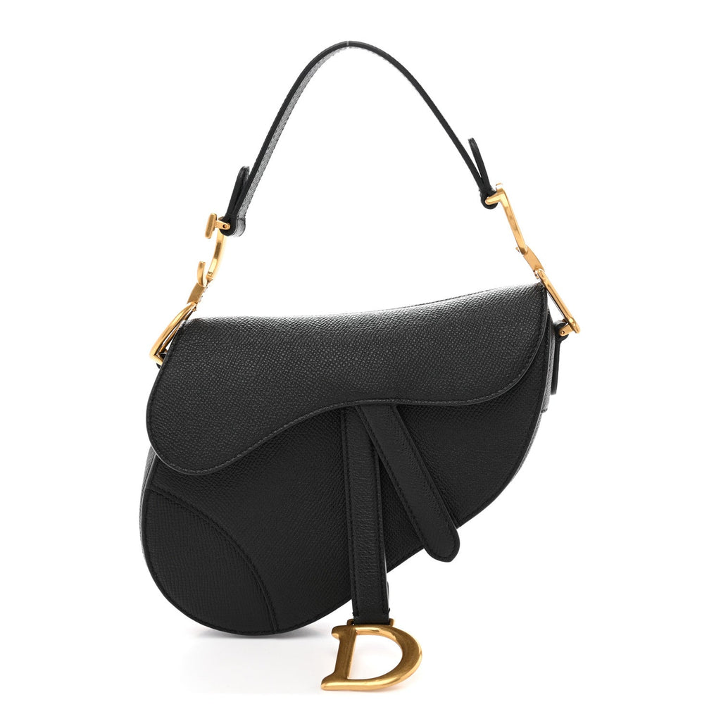 Christian Dior Grained Calfskin Mini Saddle Bag Black