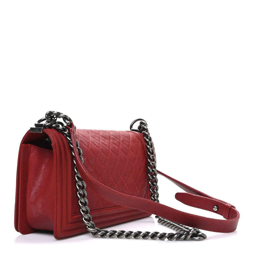 Chanel Caviar Quilted Medium Boy Flap Red