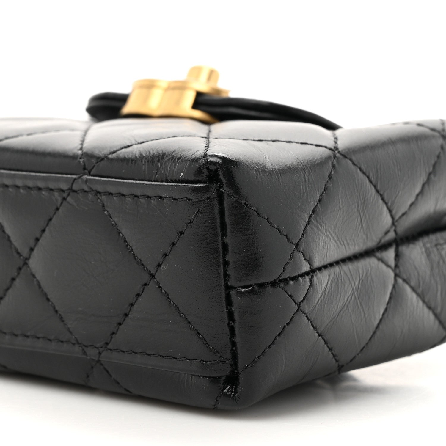 Chanel Shiny Aged Calfskin Quilted Mini Nano Kelly Shopper Black