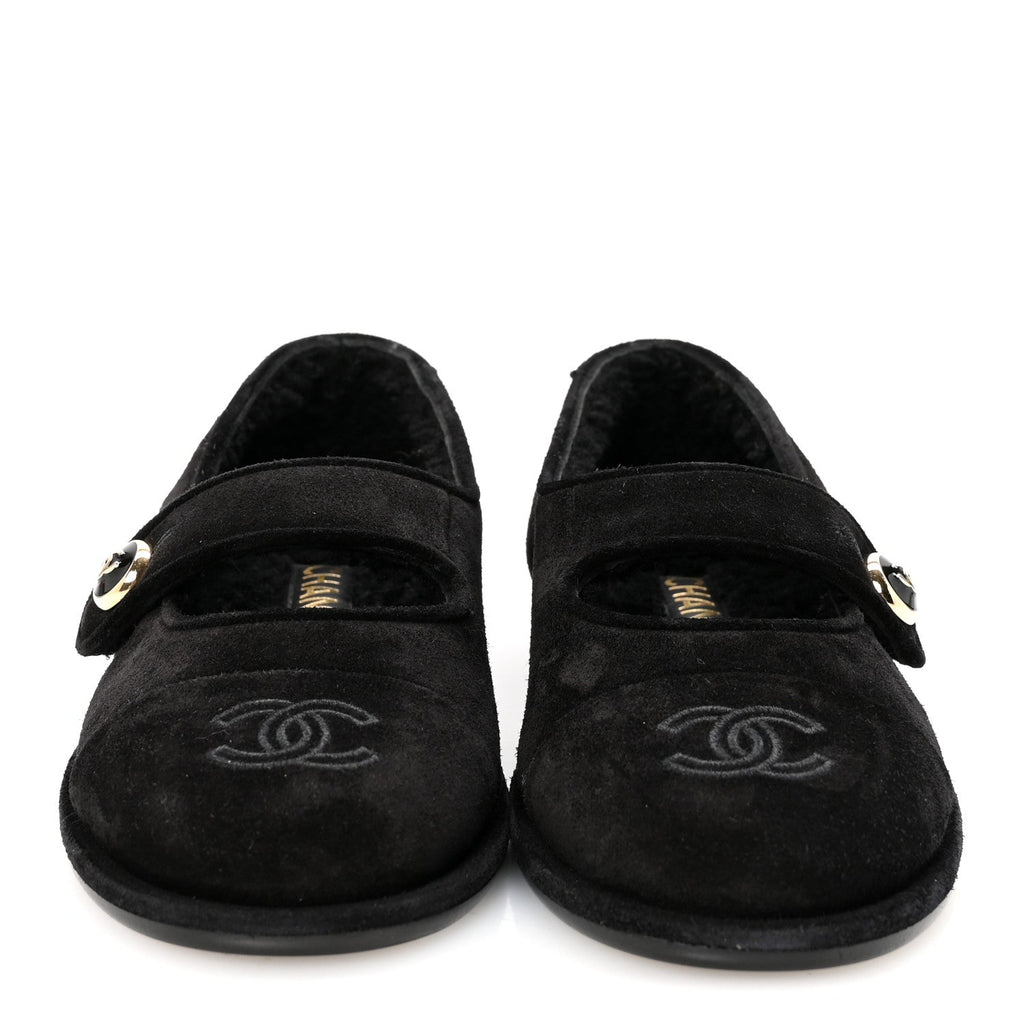 Chanel Suede Cap Toe CC Mary Jane Flats 37 Black