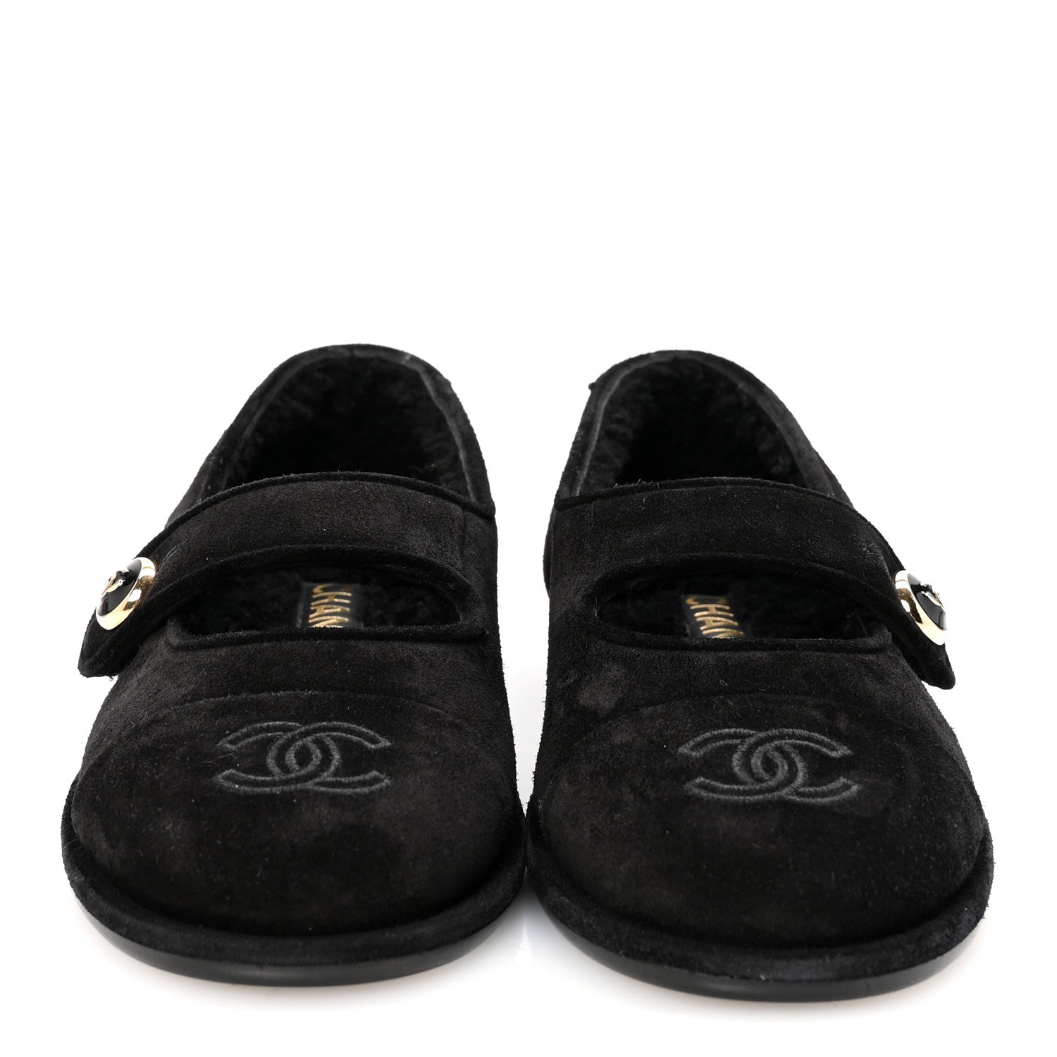 Chanel Suede Cap Toe CC Mary Jane Flats 37 Black
