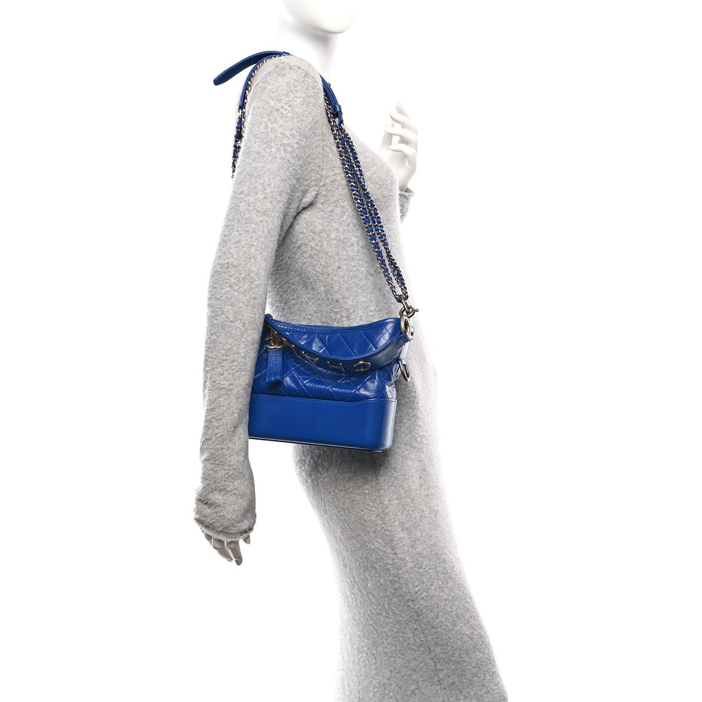 Chanel Aged Calfskin Quilted Medium Gabrielle Logo Hobo Blue