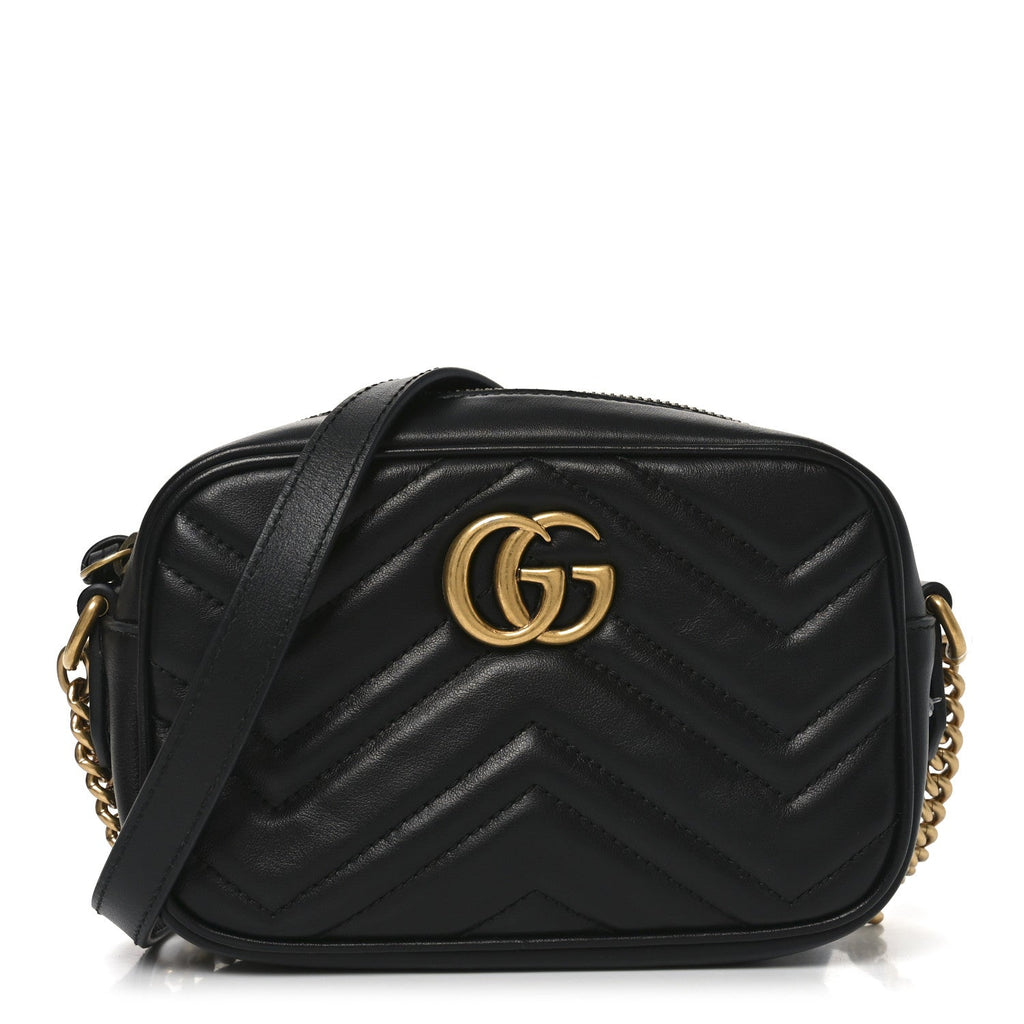 Gucci Calfskin Matelasse Mini GG Marmont Chain Shoulder Bag Black