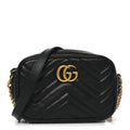 Gucci Calfskin Matelasse Mini GG Marmont Chain Shoulder Bag Black