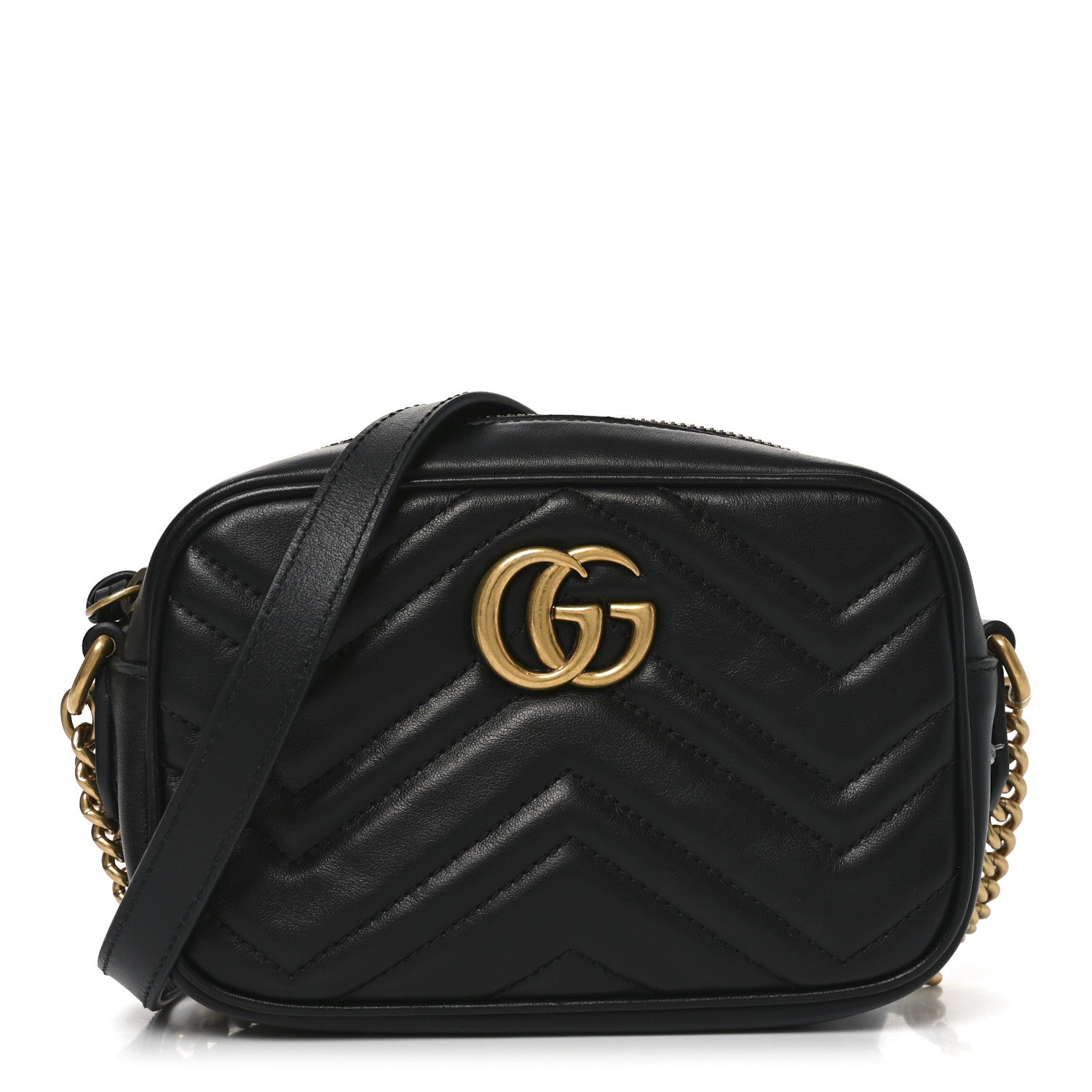 Gucci Calfskin Matelasse Mini GG Marmont Chain Shoulder Bag Black