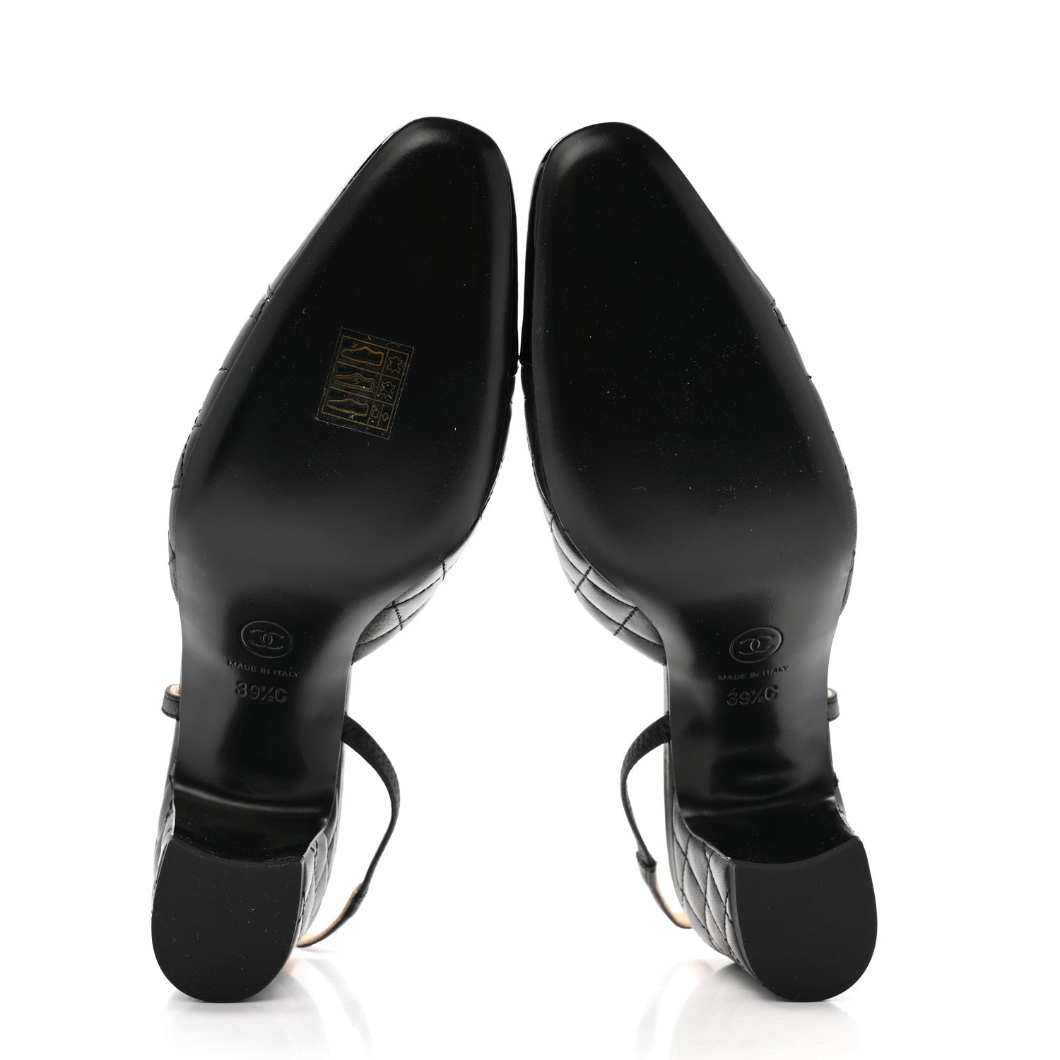 Lambskin Patent Calfskin Quilted Cap Toe CC Slingback Pumps 39.5 Black