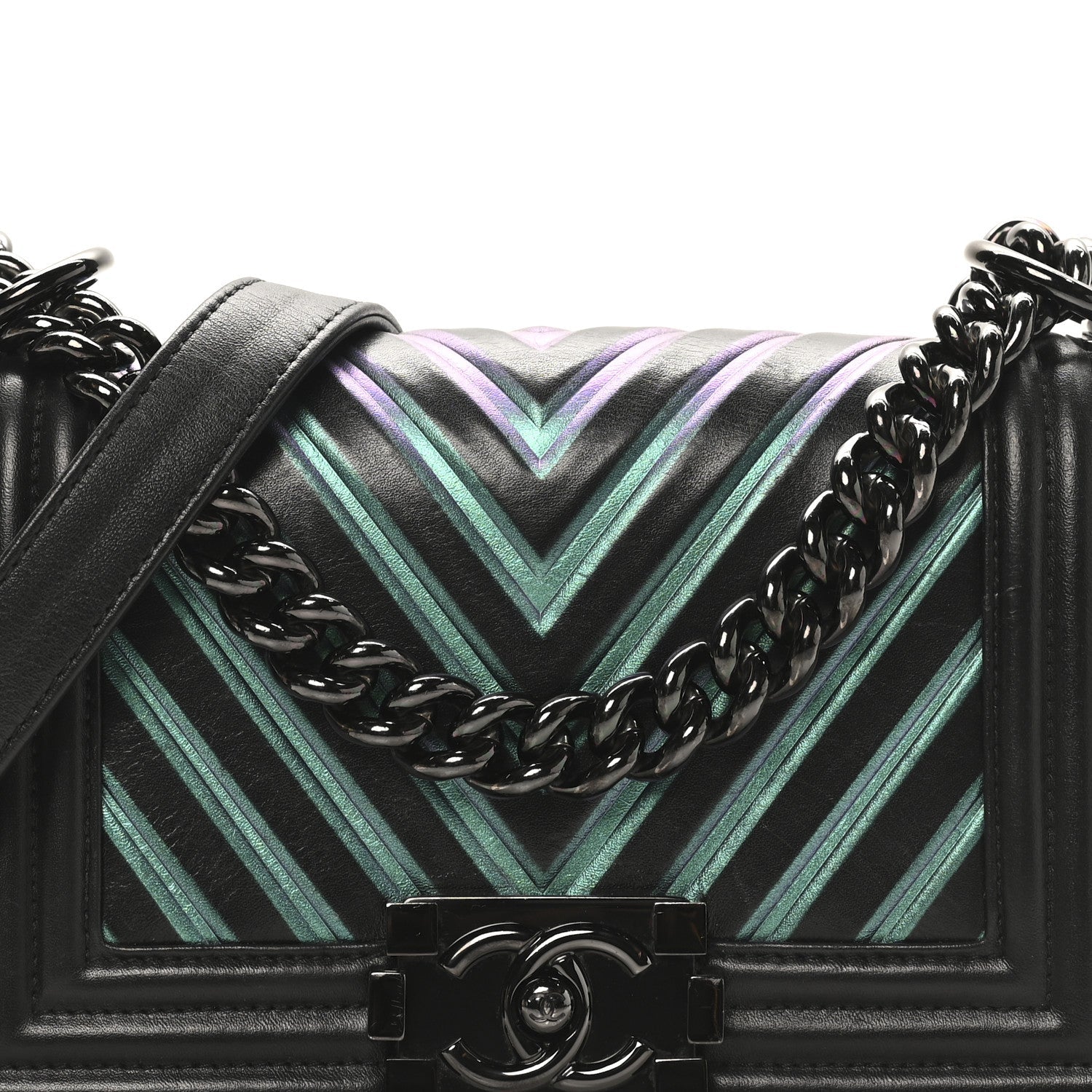 Chanel Calfskin Painted Chevron Embossed Medium Boy Flap Black