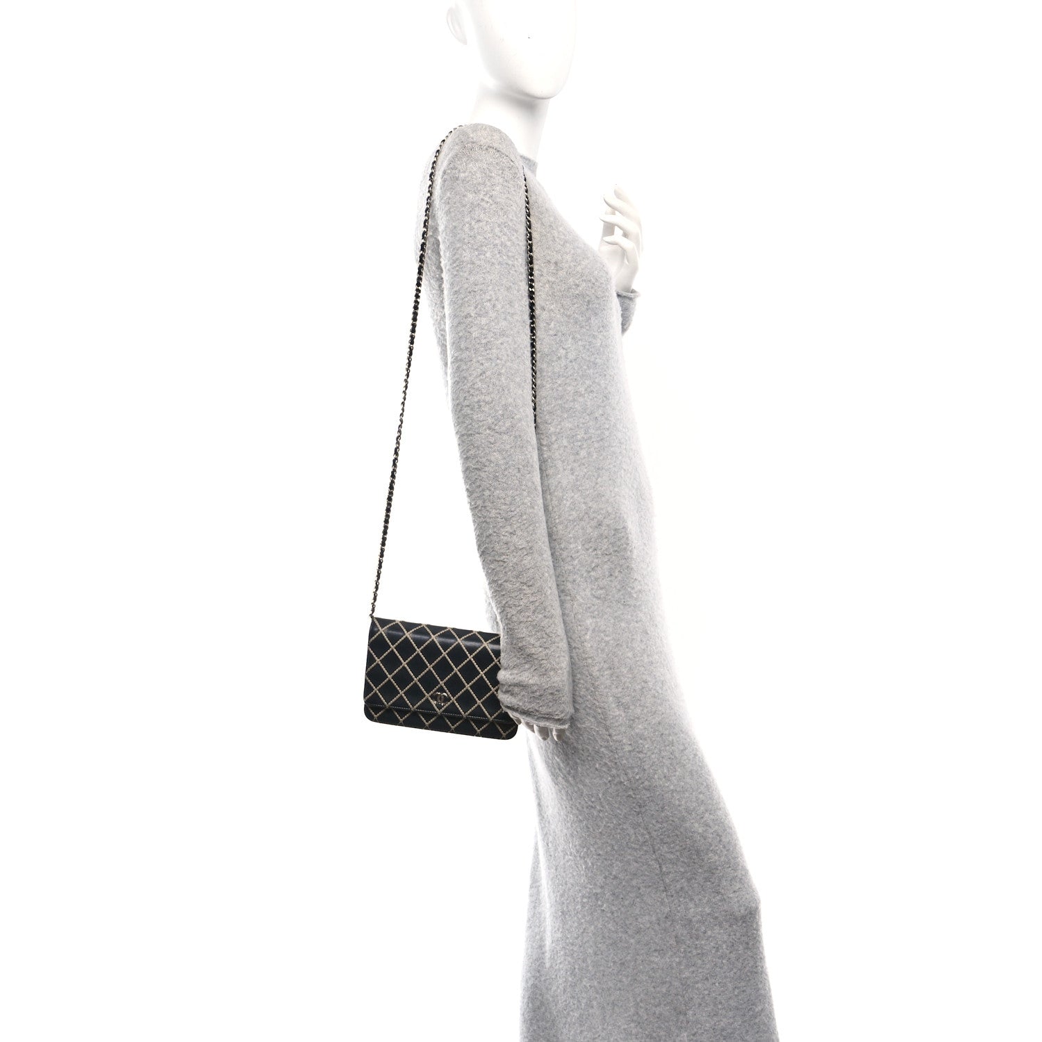 Chanel Calfskin Diamond Stitch Wallet On Chain WOC Black