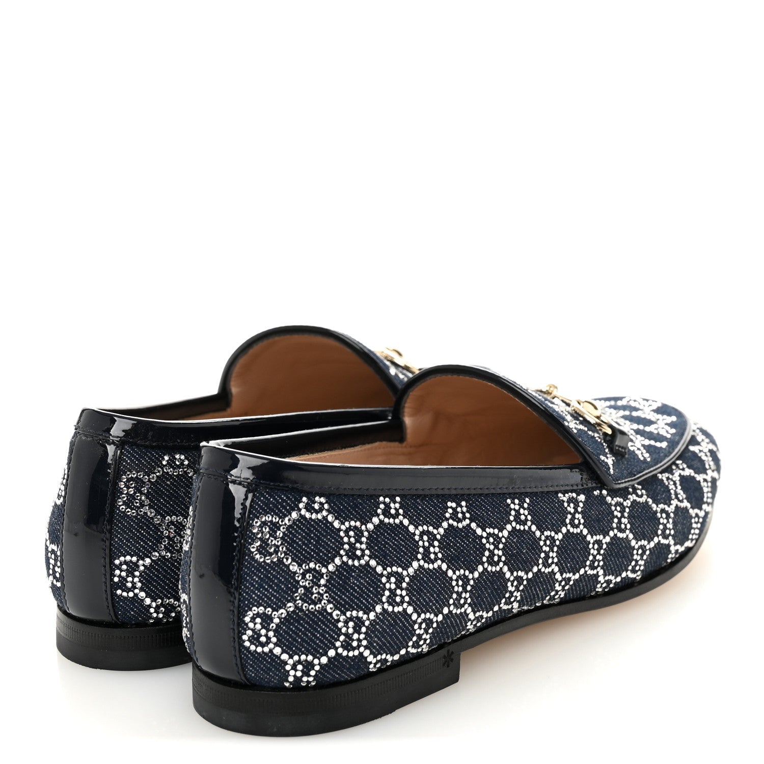 Gucci Denim Crystal GG Monogram Horsebit Womens Jordaan Loafers 36.5 Deep Blue Blue Milad
