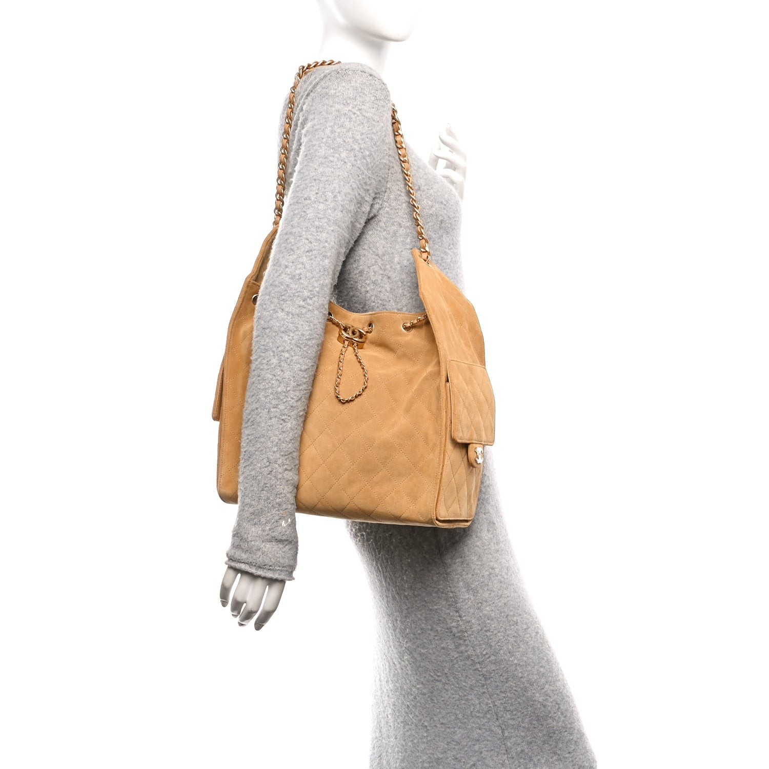 Chanel Suede Quilted Medium Chanel 25 Handbag Beige