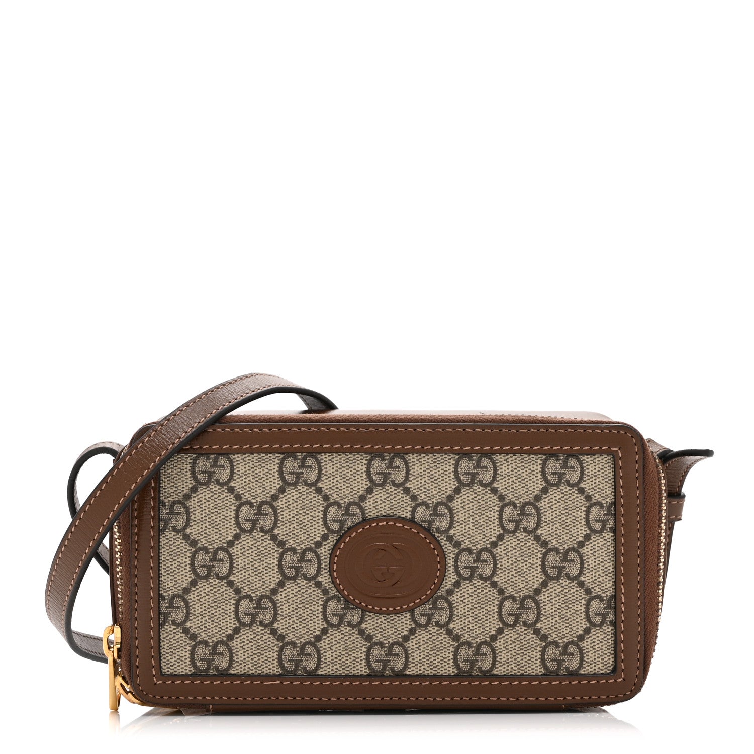 Gucci GG Supreme Monogram Azalea Calfskin Mini Retro Interlocking G Mini Shoulder Bag Beige Ebony Brown Sugar