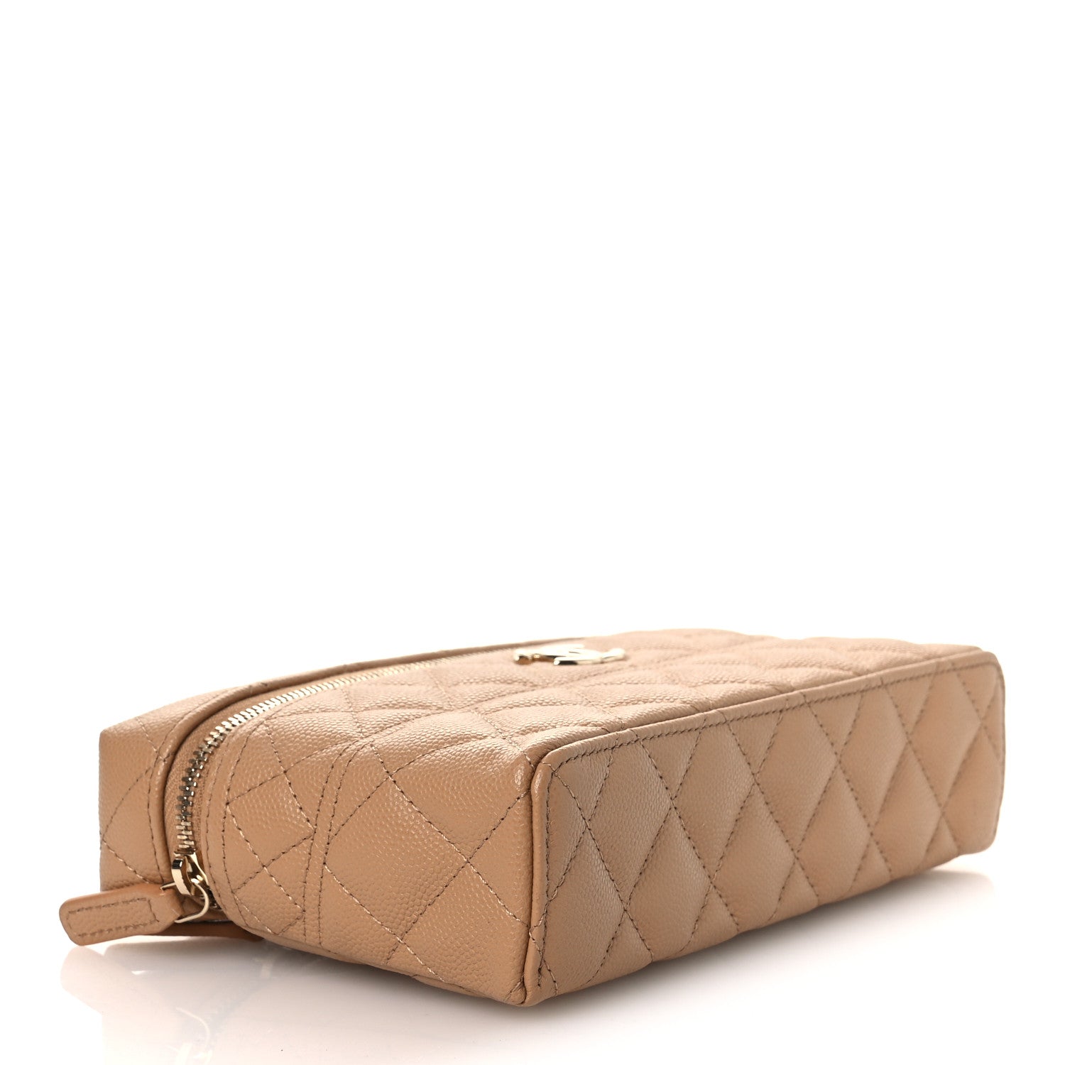 Caviar Quilted Trendy Handle Slim Vanity Beige