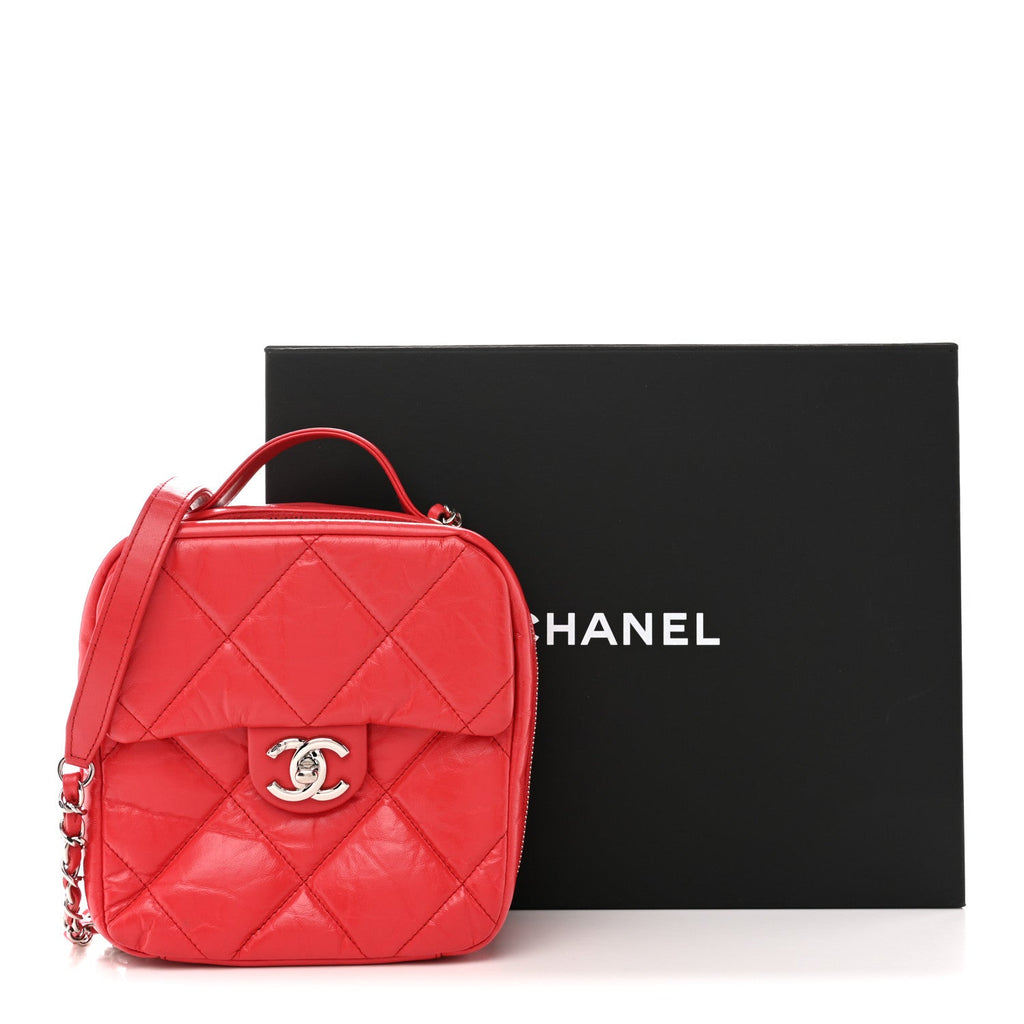 Chanel Aged Calfskin Quilted Top Handle Camera Case Red