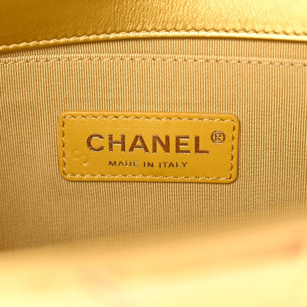 Chanel Metallic Calfskin Crocodile Embossed Graffiti Medium Cocodile Boy Flap Gold