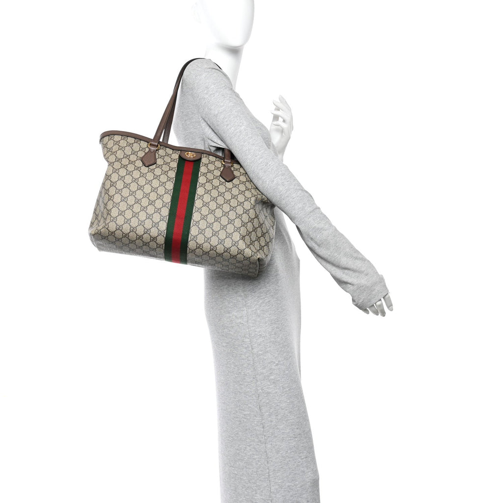Gucci GG Supreme Monogram Medium Ophidia Shopping Tote Brown