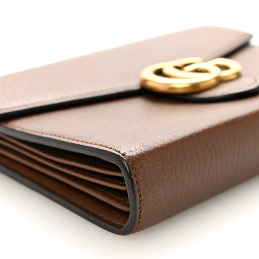 Gucci Cellarius Calfskin GG Marmont Chain Wallet Nut Brown
