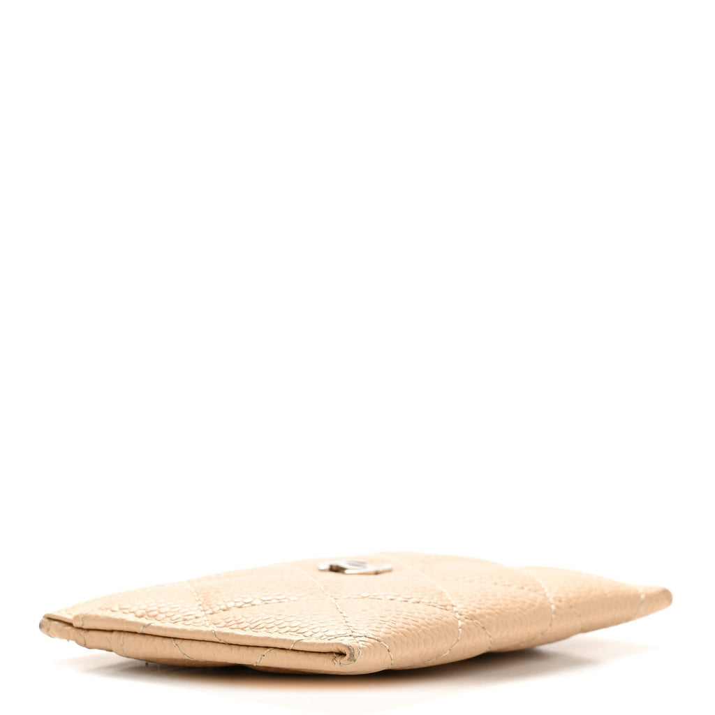 Caviar Quilted Card Holder Beige