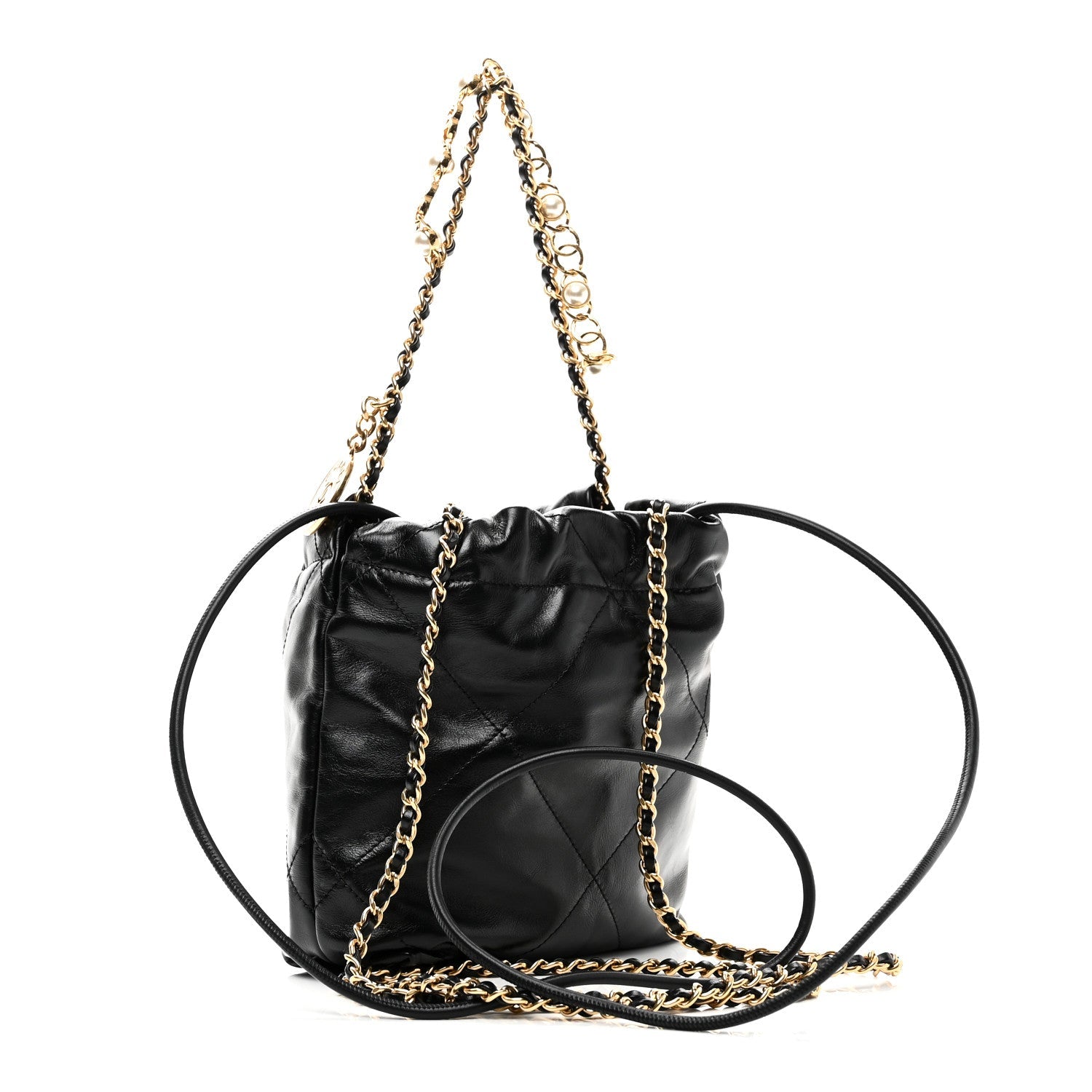 Chanel Shiny Calfskin Quilted Pearl CC Chain Mini Chanel 22 Black