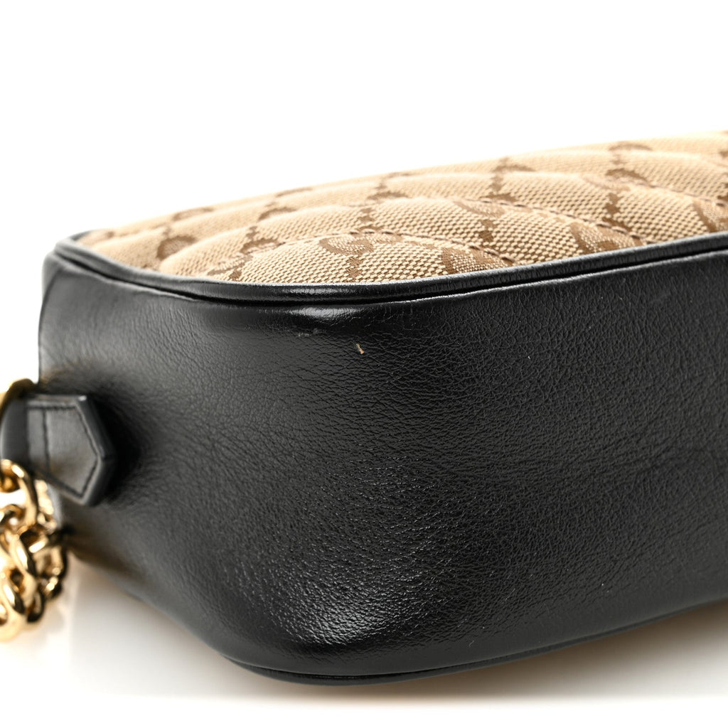 Gucci Monogram Matelasse Diagonal Small GG Marmont Chain Shoulder Bag Beige Black